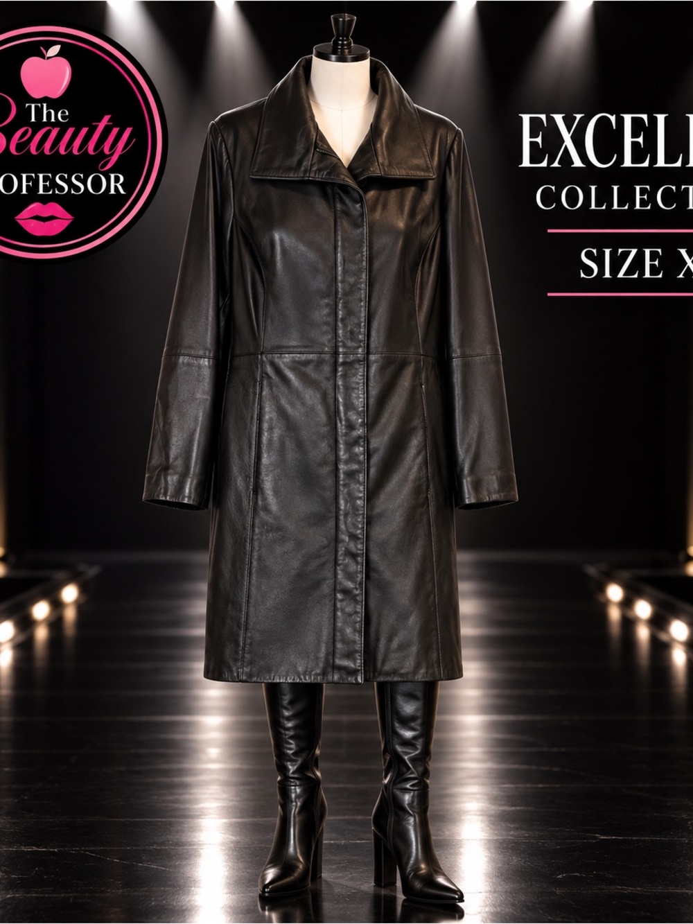 💕Excelled Collection Black Genuine Leather Long Coat XL